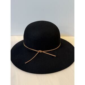 PHENIX Round Crown Fedora 100% Wool Hat Wide Brim Black OS Boho Chic Hat